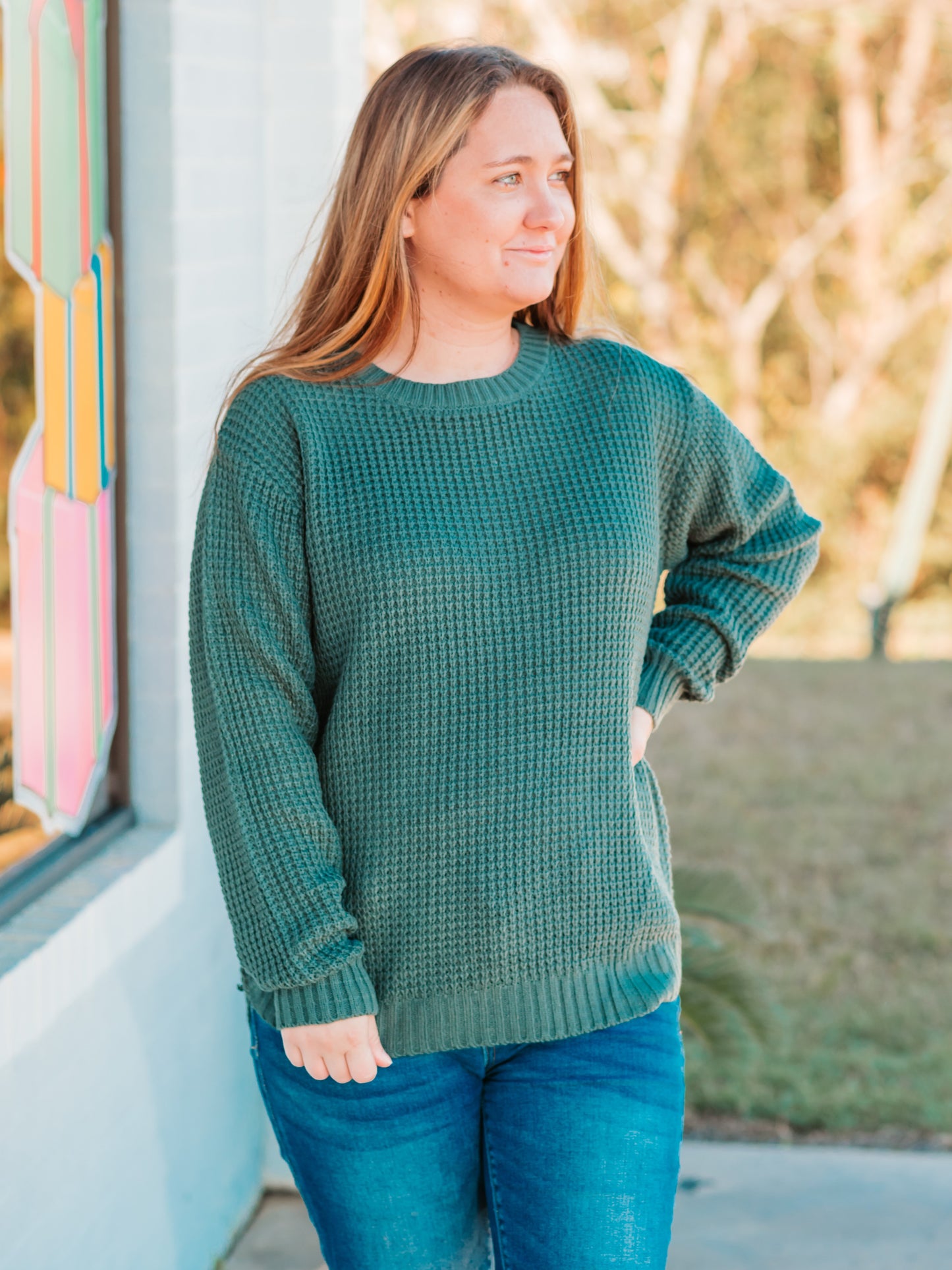 Jade Waffle Knit Sweater