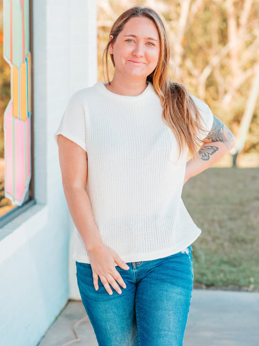 Chenille Waffle Sweater Top | Ivory