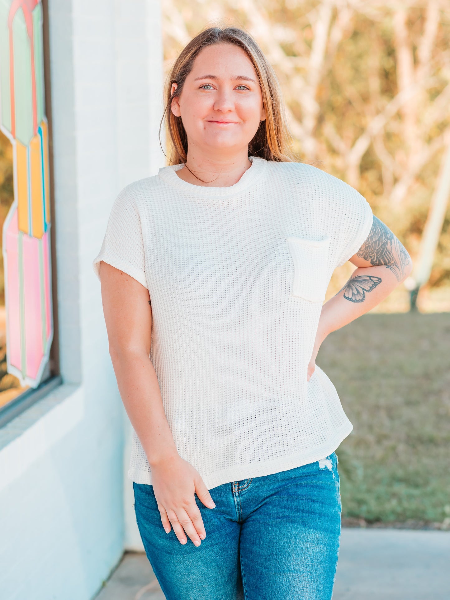 Chenille Waffle Sweater Top | Ivory