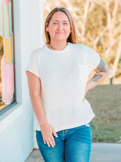 Chenille Waffle Sweater Top | Ivory