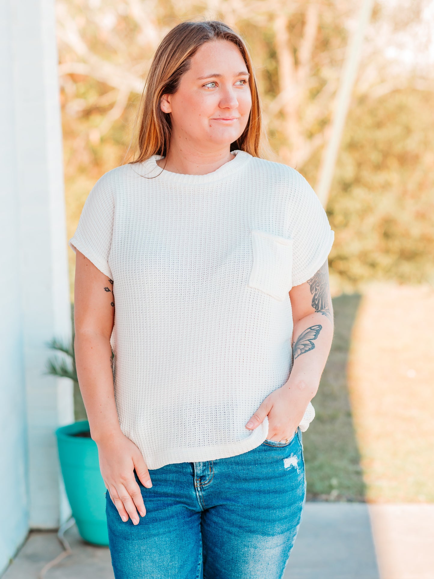 Chenille Waffle Sweater Top | Ivory