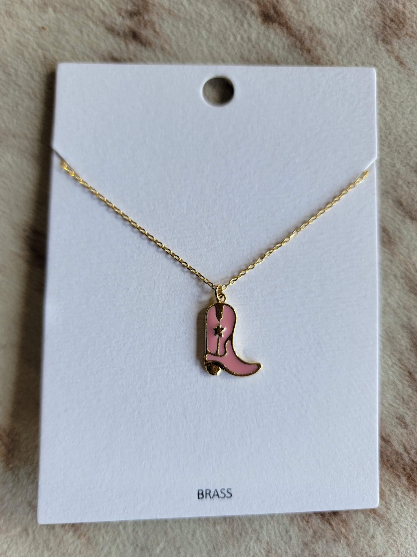 Cowgirl Boots Pendant Necklace - Pink