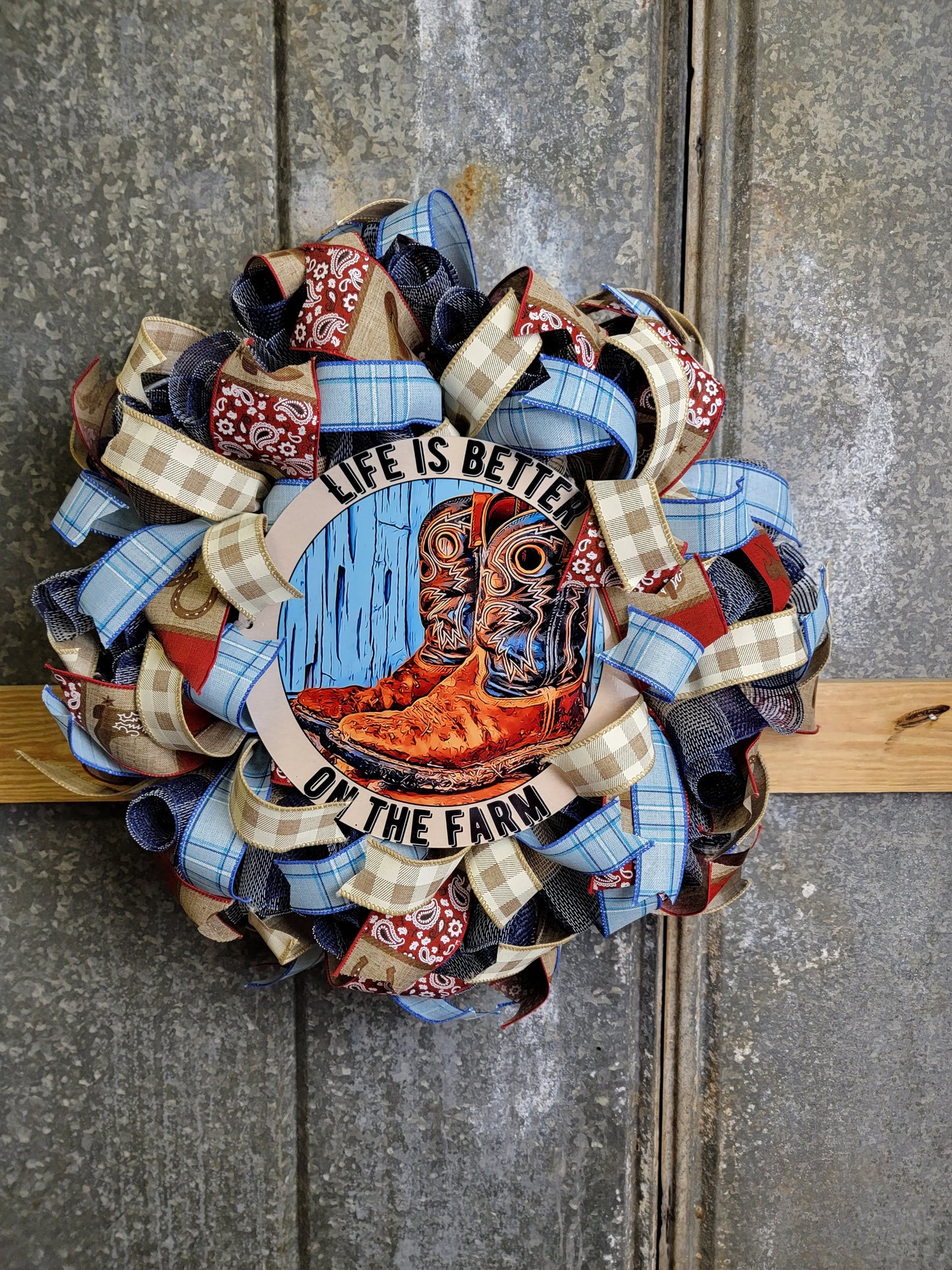 Life is Better on the Farm Western Boot Wreath