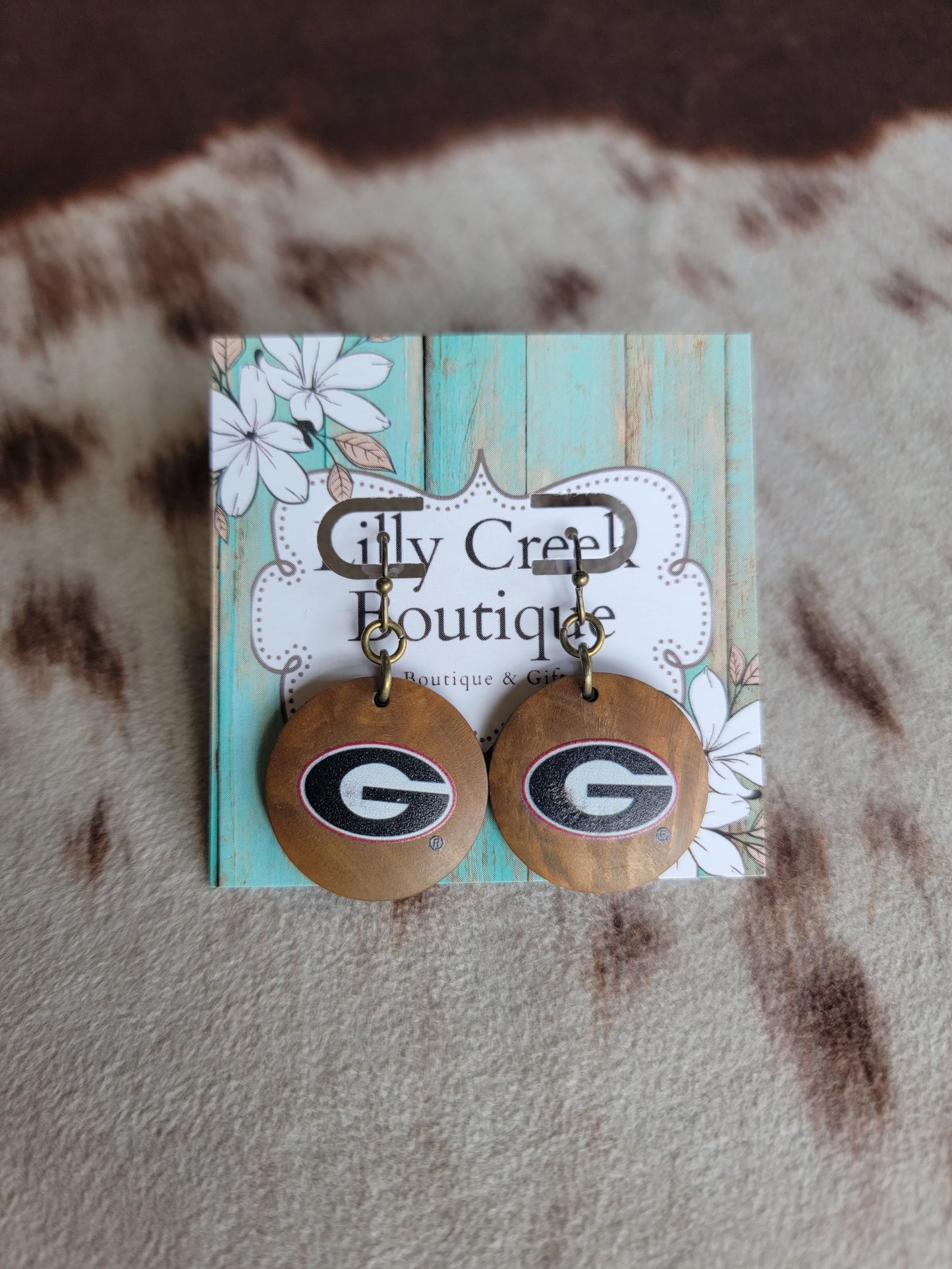 Georgia Logo Wood Disc Earrings