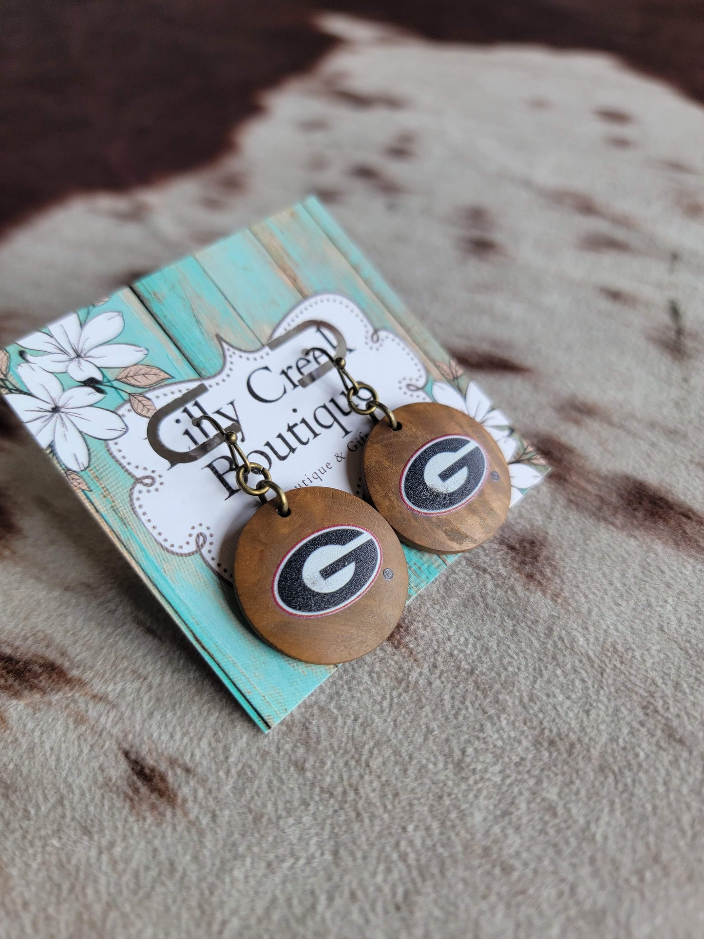 Georgia Logo Wood Disc Earrings