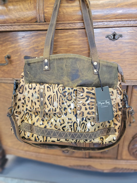 Wild in Woods Gold Leopard Canvas Hairon Bag