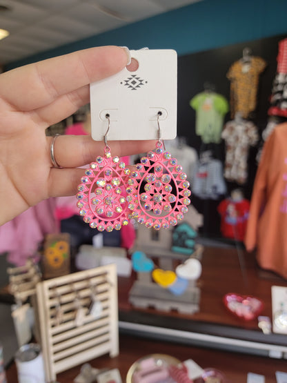 Neon Pink Western Ab Stone Earrings