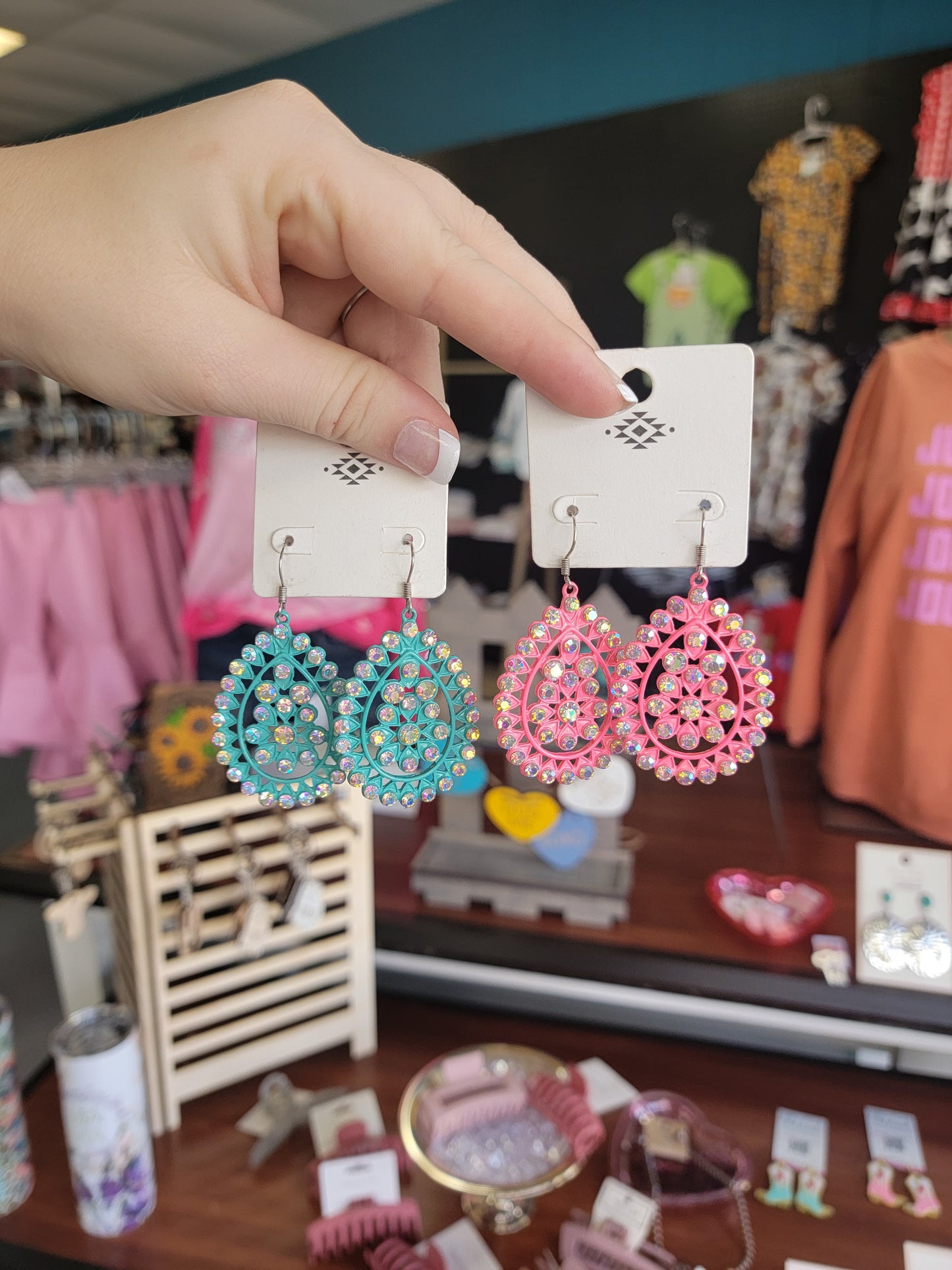 Neon Pink Western Ab Stone Earrings