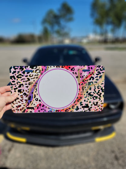 Pink Galaxy Leopard Print Car Tag