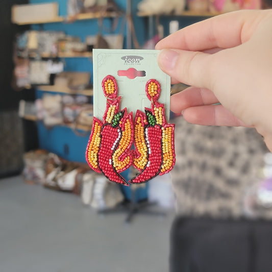 Red Hot Chili Pepper Seed Bead Dangle Earrings