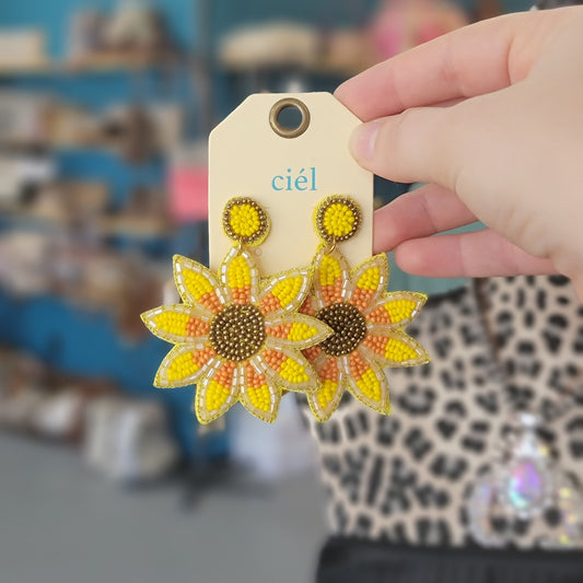 Sunflower Seed Bead Dangle Earrings