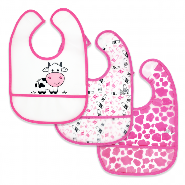 PEVA 3Pack Bib Set | Pink Cow