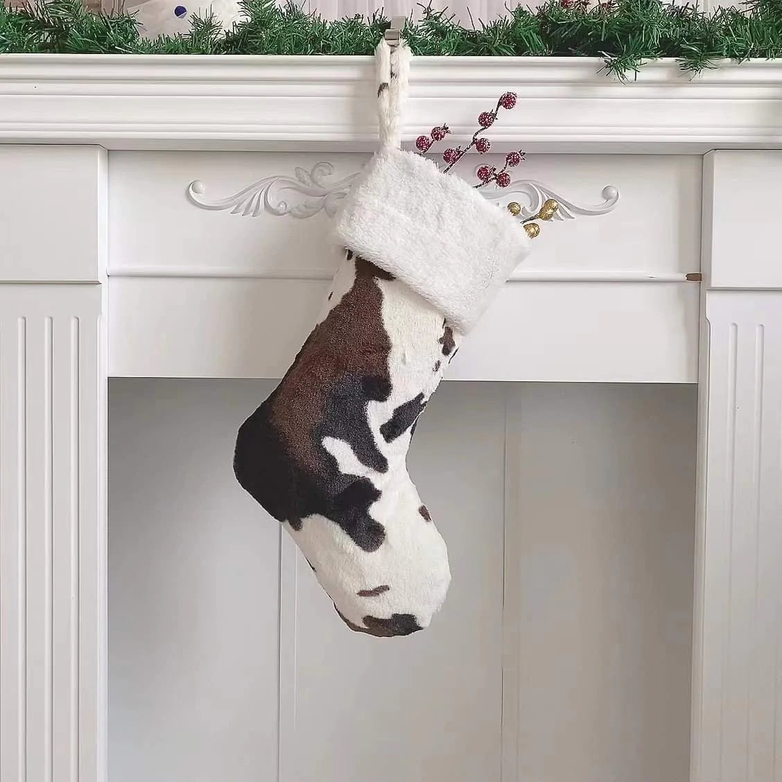 Cow Print Sherpa Stocking